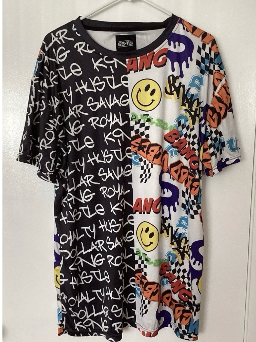Graphic Short Sleeve Tee - Multicolor  Size Medium Long Shirt